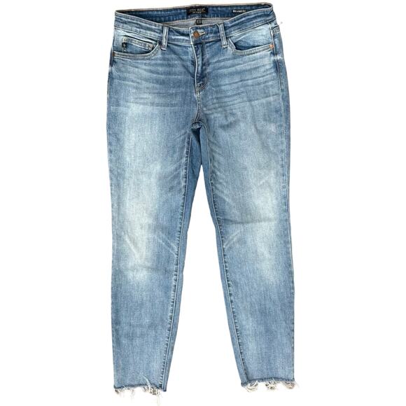 Judy Blue Medium Wash Raw Hem Relaxed Fit Mid Rise Skinny Ankle Jeans sz 29 / 9 - Picture 1 of 9